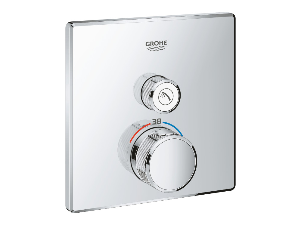 Внешняя часть термостата для душа GROHE Grohtherm SmartControl на 1 потребителя, квадратная, хром 29123000 в фирменном магазине Grohe