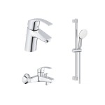 Комплект смесителей для ванной комнаты GROHE Eurosmart с душевым гарнитуром, хром (129153)