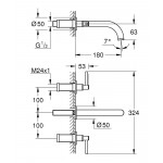Внешняя часть смесителя для раковины GROHE Atrio настенного монтажа на 3 отверстия, двухвентильный, холодный рассвет глянец 