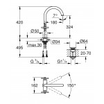 Смеситель для раковины GROHE Atrio двухвентильный, XL-Size, темный графит матовый 