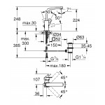 Смеситель для раковины GROHE Eurocube с донным клапаном и высоким изливом, темный графит матовый 