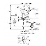 Смеситель для раковины GROHE BauFlow с донным клапаном, L-Size, хром 