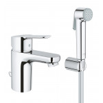 Смеситель для раковины GROHE BauEdge с цепочкой и гигиеническим душем, S-Size, хром 