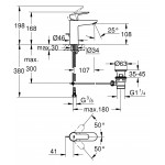 Смеситель для раковины GROHE BauEdge с донным клапаном, M-Size, хром 