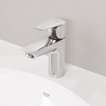 Смеситель для раковины GROHE BauEdge с ограничителем температуры и рычажным донным клапаном, M-Size, хром 