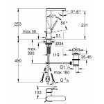 Смеситель для раковины GROHE Plus с донным клапаном и вытяжным изливом, L-Size, хром 