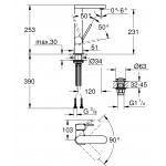 Смеситель для раковины GROHE Plus с нажимным донным клапаном, поворотный излив, L-Size, хром 