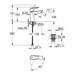 Смеситель для раковины GROHE BauEdge с нажимным донным клапаном, M-Size, хром 