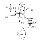 Смеситель для раковины GROHE Eurosmart с нажимным донным клапаном, M-Size, хром 