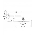 Верхний душ с душевым кронштейном 380 мм, 1 режим струи, GROHE Rainshower, холодный рассвет глянец