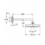 Верхний душ с душевым кронштейном 286 мм, 1 режим струи, GROHE Tempesta 210, хром