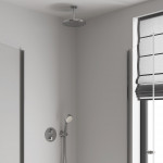 Верхний душ GROHE Tempesta 250, круглый (низ-хром, верх-белый) + Душевой кронштейн потолочный 142 мм, хром (26669000)