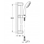 Душевой гарнитур GROHE New Tempesta IV, штанга 600 мм, 9,5 л/мин, хром 