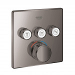 Внешняя часть термостата для ванны и душа GROHE Grohtherm SmartControl на 3 потребителя, квадратная, темный графит глянец 