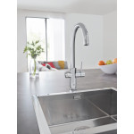 Комплект для кухни GROHE Red Duo с C-образным смесителем, бойлером L-Size и фильтром, суперсталь
