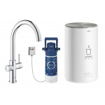 Комплект для кухни GROHE Red Duo с C-образным смесителем, бойлером M-Size и фильтром, хром 