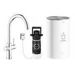 Комплект для кухни GROHE Red Duo с C-образным смесителем, бойлером M-Size и фильтром, хром 