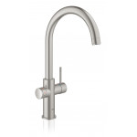 Комплект для кухни GROHE Red Duo с C-образным смесителем, бойлером M-Size и фильтром, суперсталь 
