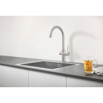 Комплект для кухни GROHE Red Duo с C-образным смесителем, бойлером M-Size и фильтром, суперсталь 