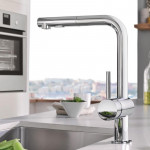 Смеситель для кухонной мойки GROHE Minta с вытяжным душем, L-образный излив, хром 