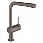 Смеситель для кухонной мойки GROHE Minta с вытяжным душем, L-образный излив, темный графит глянец 