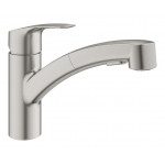 Смеситель для кухонной мойки GROHE Eurosmart с вытяжным душем, суперсталь 