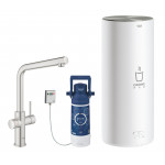 Комплект для кухни GROHE Red Duo с L-образным смесителем, бойлером L-Size и фильтром, суперсталь 