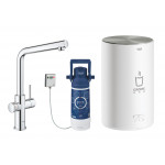 Комплект для кухни GROHE Red Duo с L-образным смесителем, бойлером M-Size и фильтром, хром 