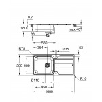 Мойка GROHE K500 с корзинчатым вентилем, нержавеющая сталь 