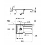 Мойка GROHE K500 45-S 86/50 1.0 оборачиваемая с корзинчатым вентилем, нержавеющая сталь 