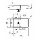 Мойка GROHE K400, 860 x 500 мм, черный гранит 