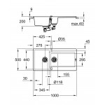 Мойка GROHE K500 с 1,5 чашей, 1000 x 500 мм, черный гранит 