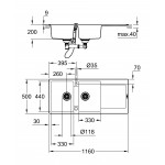 Мойка GROHE K500 с 2 чашами, 1160 x 500 мм, черный гранит 