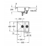 Мойка GROHE K500 с 1,5 чашей, 555 x 460 мм, черный гранит 