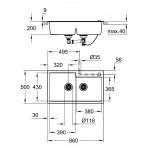 Мойка GROHE K500 с 2 чашами, 860 x 500 мм, серый гранит 