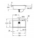 Мойка GROHE K700 с одной чашей, 780 x 510 мм, серый гранит 
