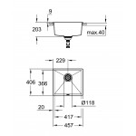 Мойка GROHE K700U с одной чашей, 457 x 406 мм, черный гранит 