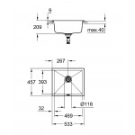 Мойка GROHE K700U с одной чашей, 533 x 457 мм, черный гранит 