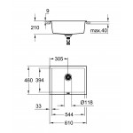 Мойка GROHE K700U с одной чашей, 610 x 460 мм, черный гранит 