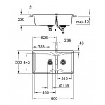 Мойка GROHE K700 с 2 чашами, 900 x 500 мм, черный гранит 