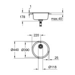 Мойка GROHE K200 Sink круглая с одной чашей, нержавеющая сталь 