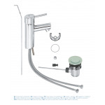 Смеситель для раковины GROHE Concetto с донным клапаном, низкий излив, хром 