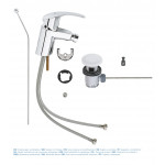 Смеситель для биде GROHE Eurosmart с донным клапаном, хром 