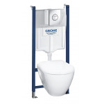 Система инсталляции GROHE Solido Compact, набор 4 в 1 с подвесным унитазом Lecico Serel и панелью смыва Nova Cosmopolitan, хром 