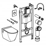Система инсталляции GROHE Solido Compact, набор 4 в 1 с подвесным унитазом Lecico Serel и панелью смыва Nova Cosmopolitan, хром 