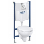 Готовый набор для унитаза GROHE QuickFix Bau Ceramic: система инсталляции Solido 5 в 1, подвесной унитаз Bau Ceramic, сиденье с микролифтом, панель смыва Sail, шумоизоляция 