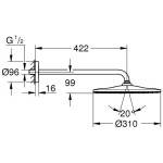 Верхний душ GROHE Rainshower Mono 310, 9,5 л/мин, 1 режим, 422 мм, фантомный черный