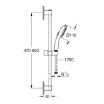 Душевой гарнитур GROHE Tempesta 110, 3 режима струи, душевая штанга 600 мм, 13,5 л/мин, хром