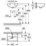 Раковина подвесная GROHE Bau Edge 45 см, альпин-белый (39806000)