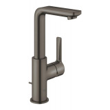 Смеситель для раковины GROHE Lineare, высокий излив, с донным клапаном, темный графит матовый 